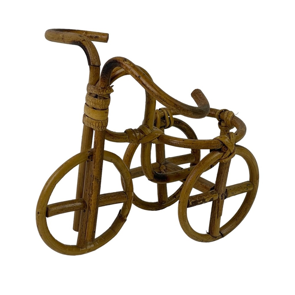Vintage Bamboo Wicker Rattan Plant Holder Decorative Bicycle Boho Decor